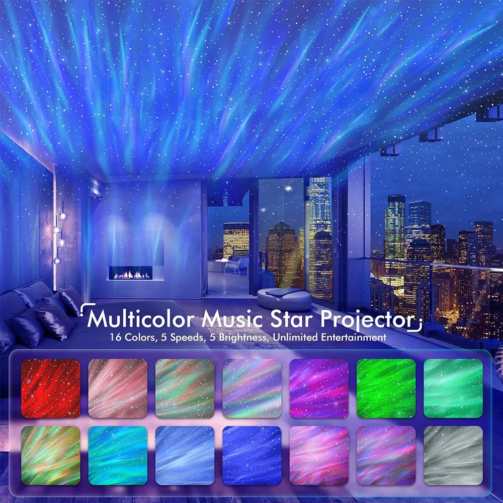 Star Galaxy Night Light Projector for Bedroom Bluetooth Speaker and White Noise Aurora Projection Lamp for Kids Room Decor Gift