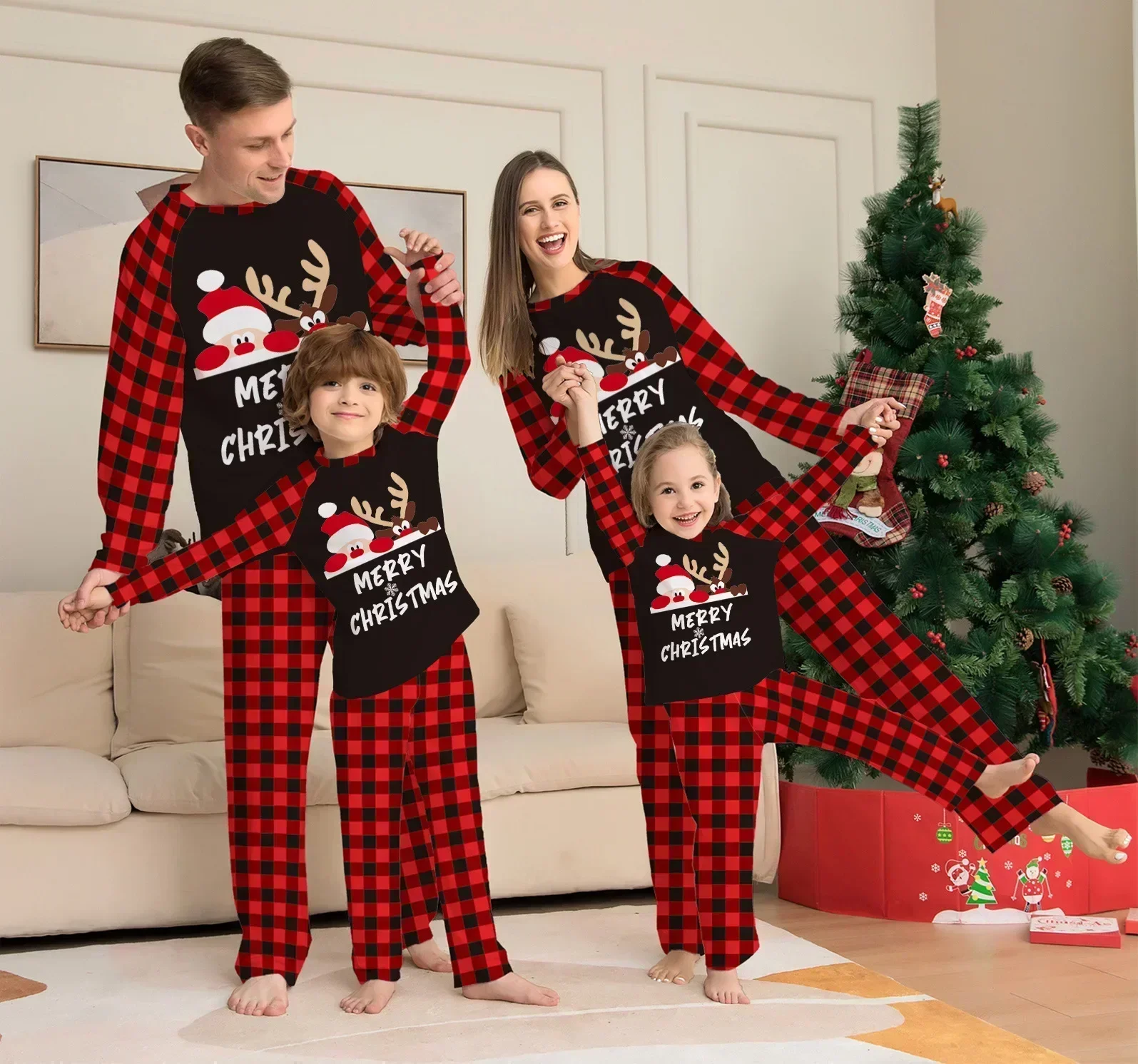 Family Look Outfits Santa Claus Print Mom Daughter Dad Son Baby&Dog Matching Clothes Christmas Pajamas Set Cute Soft Pyjama