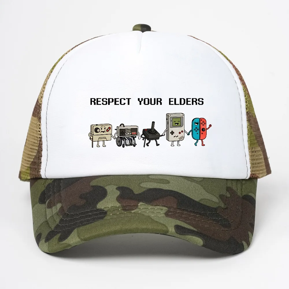 Vintage Respect Your Elders hat Old Controller Baseball Cap Retro Funny Grandpa Gamer hats  mesh breathable Trucker caps