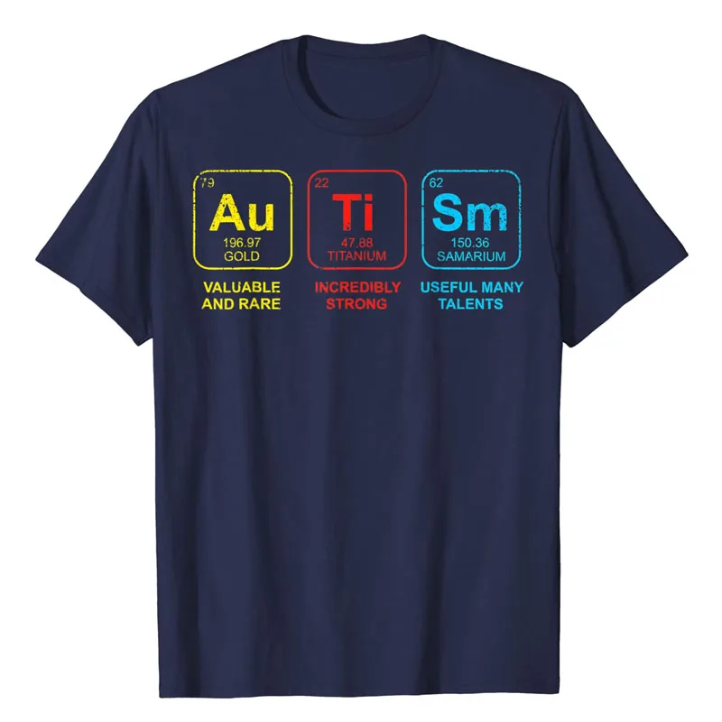 Autistic Support T-Shirt Autism Elements Periodic Table Awareness ASD Men Women Kids Tee Tops Funny Letter Print Graphic Outfits