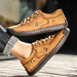 New hot Men Leather Casual Shoes Outdoor Comfortable High Quality Fashion Soft Homme Classic Ankle Non-slip Flats Moccasin Trend