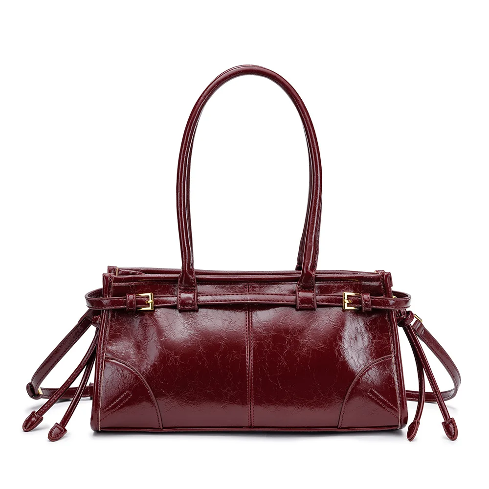 حقيبة الرغيف الفرنسي الجديدة ذات سعة كبيرة، دراجة نارية قديمة، طبقة أنيقة، حقيبة نسائية من جلد الشمع الزيتي، حقيبة كتف كروس