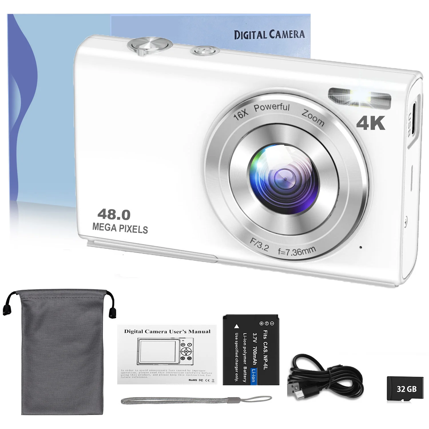 4K Digitale Camera Autofocus Vlogging Camera HD 48MP met 2.8 "Groot Scherm Camcorder Camera voor Fotografie voor Kid Volwassen