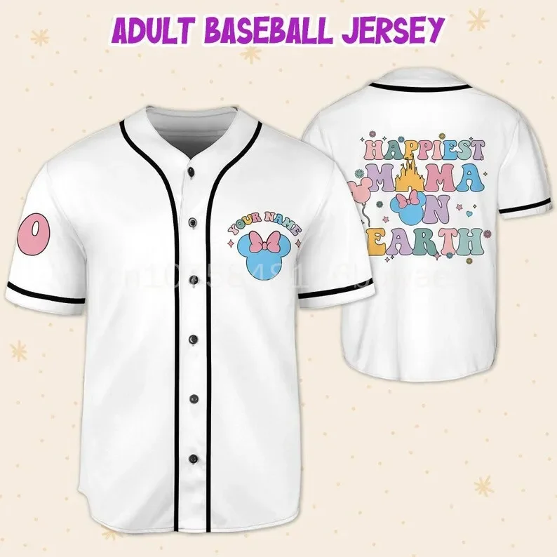 2024 New Minnie Mouse Disneyland 50th Anniversary Walt Disney World 3D Disney Baseball Jersey Fashion Casual Shirt
