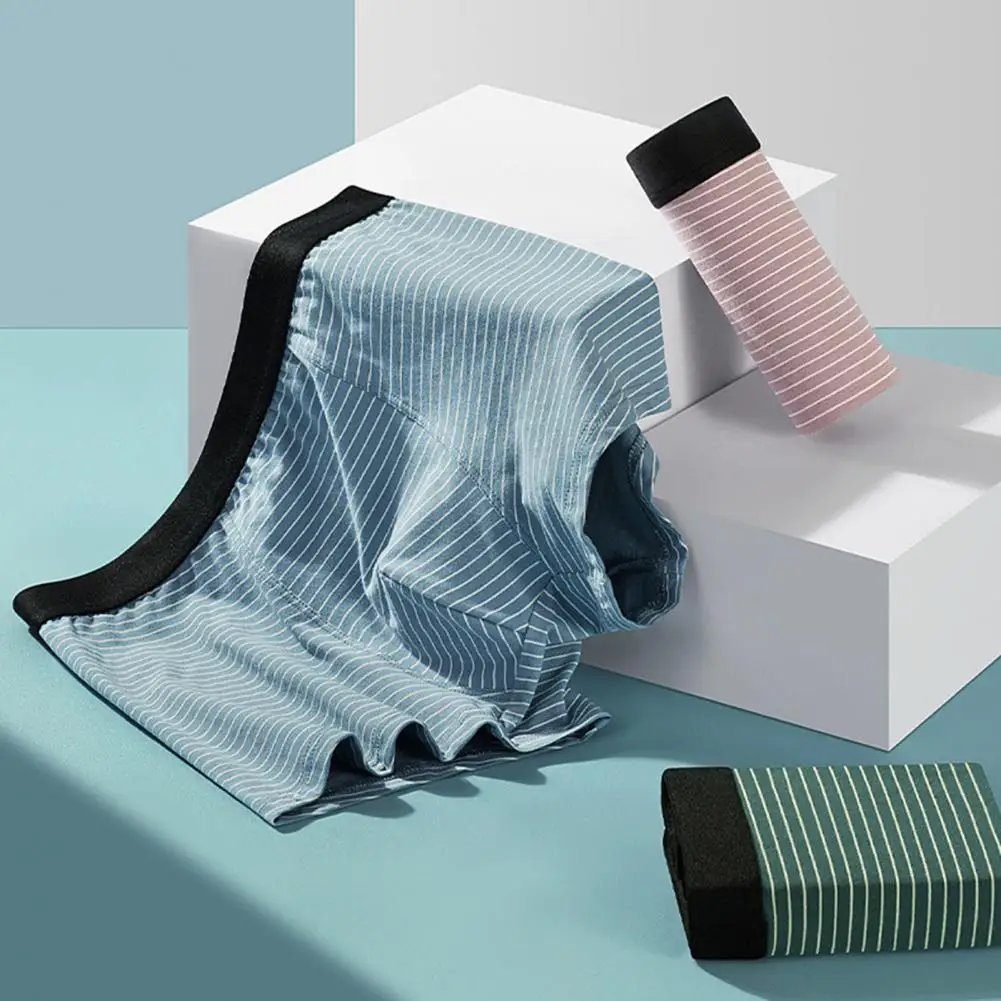 

Men Boxers Soft Breathable U Convex Striped Print Mid Waist Stretchy Moisture-wicking Elastic Waist Quick Dry Anti-septic Men Un