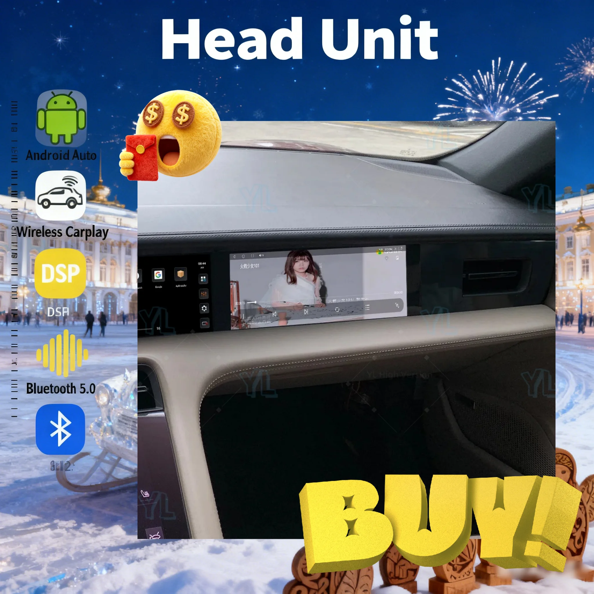 S For Porsche Taycan 2019-2025 Android 13.0 GPS Navi Carplay Car Radio Passenger Co-pilot Screen Multimedia Player Head Unit BT