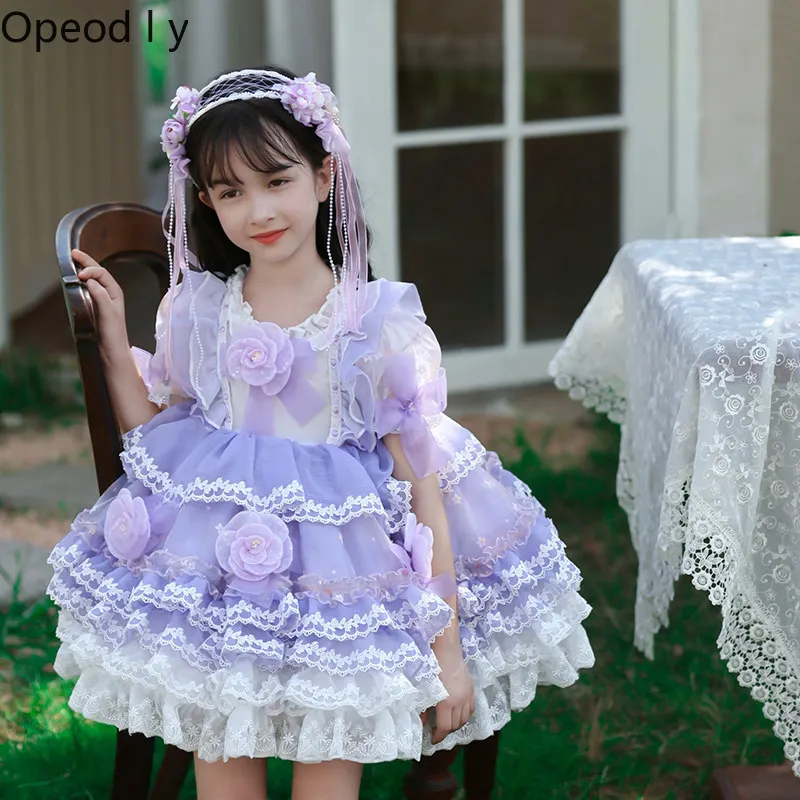 

2026 Summer Clothes New Fashion Little Baby Girls Short Sleeve Lace Dress Fairy Sweet Cute Baby Girl Lolita Princess Cake Dress