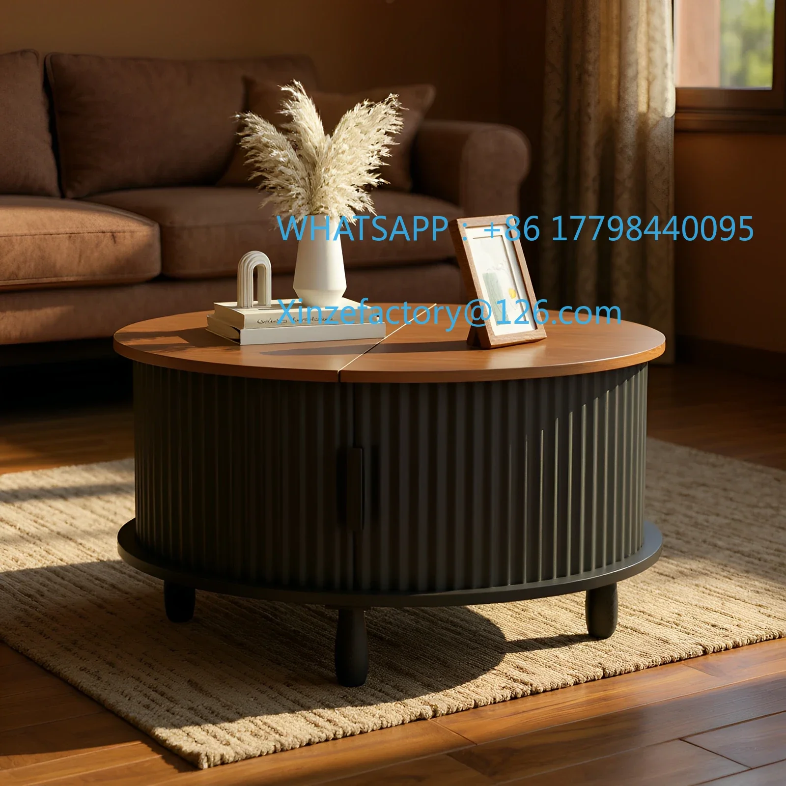 Mesa de centro redonda de madera personalizable de 30,7 pulgadas con función de almacenamiento adecuada para el hogar, sala de estar, oficina con gabinete deslizante