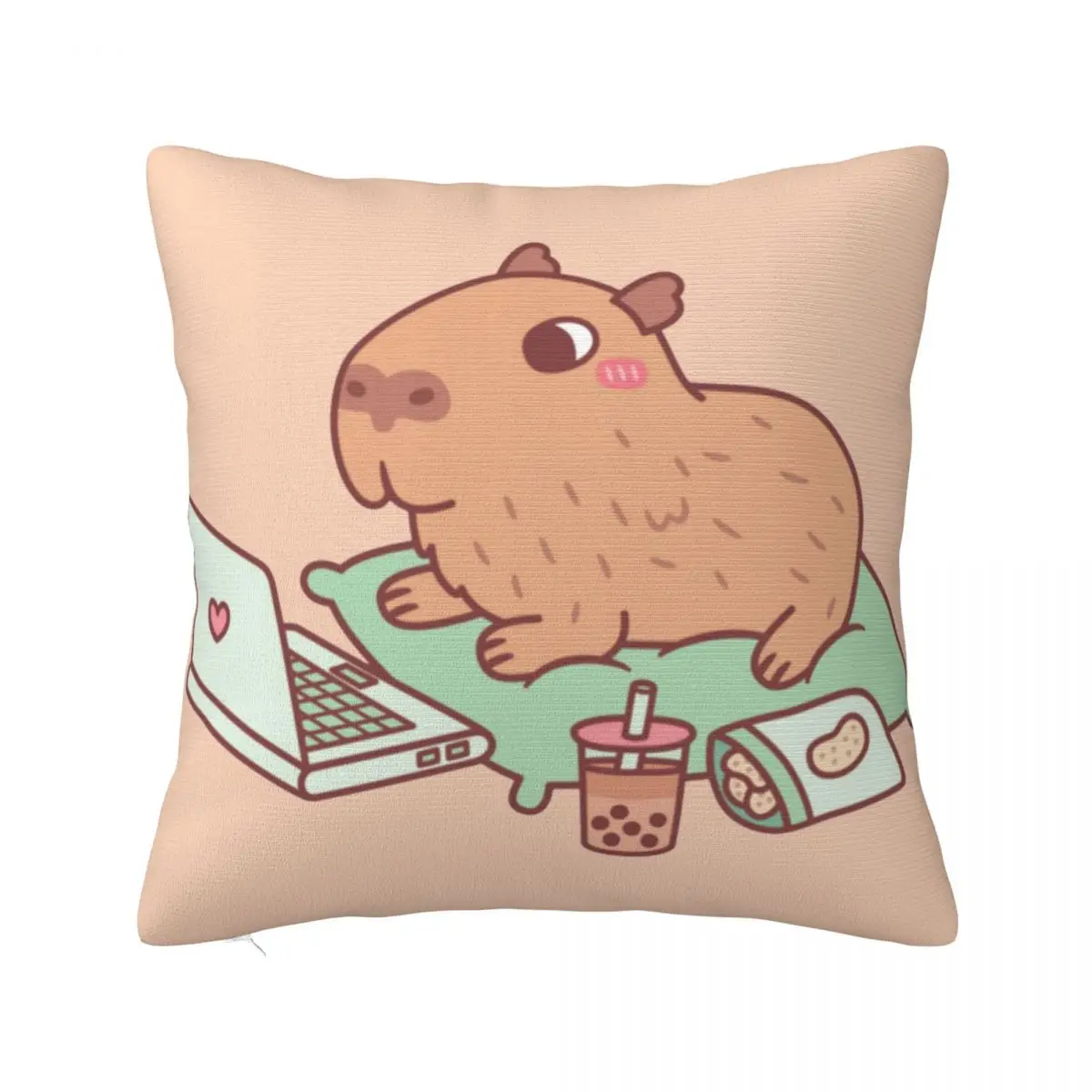 

Decorative Pillow Covers Capybara With Laptop And Snacks Sofa Cute Capybara Pillow Case Cover Drop Shipping Multi Size Wholesale