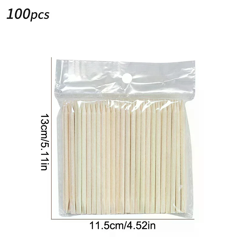 100 unidades/pacote varas de madeira laranja para empurrador de cutícula cutícula remover ferramenta 5 tamanhos diferentes garfos de cabeça dupla para unhas manicure