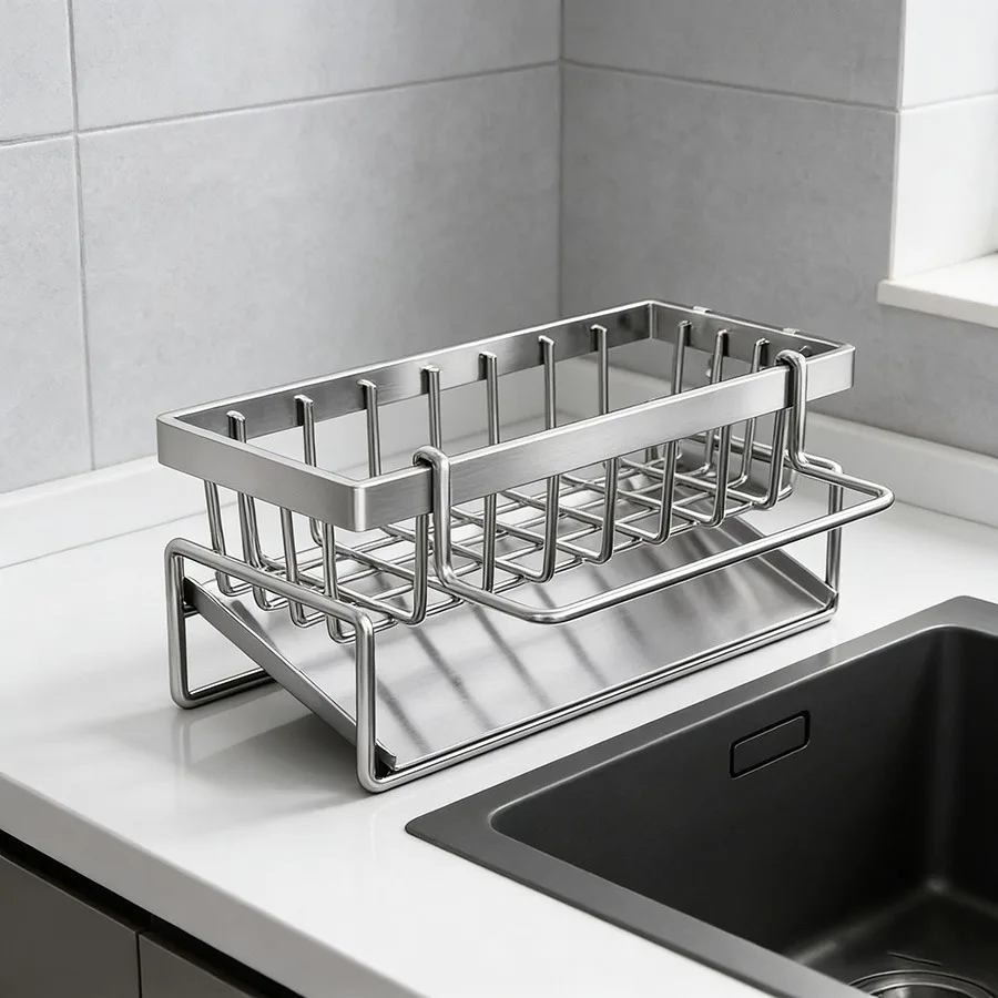 

Multifunctional Carbon Steel Kitchen Rack, Sink Drain Storage Organizer, Drainage Design for Sponge Dishcloth Washing Tools