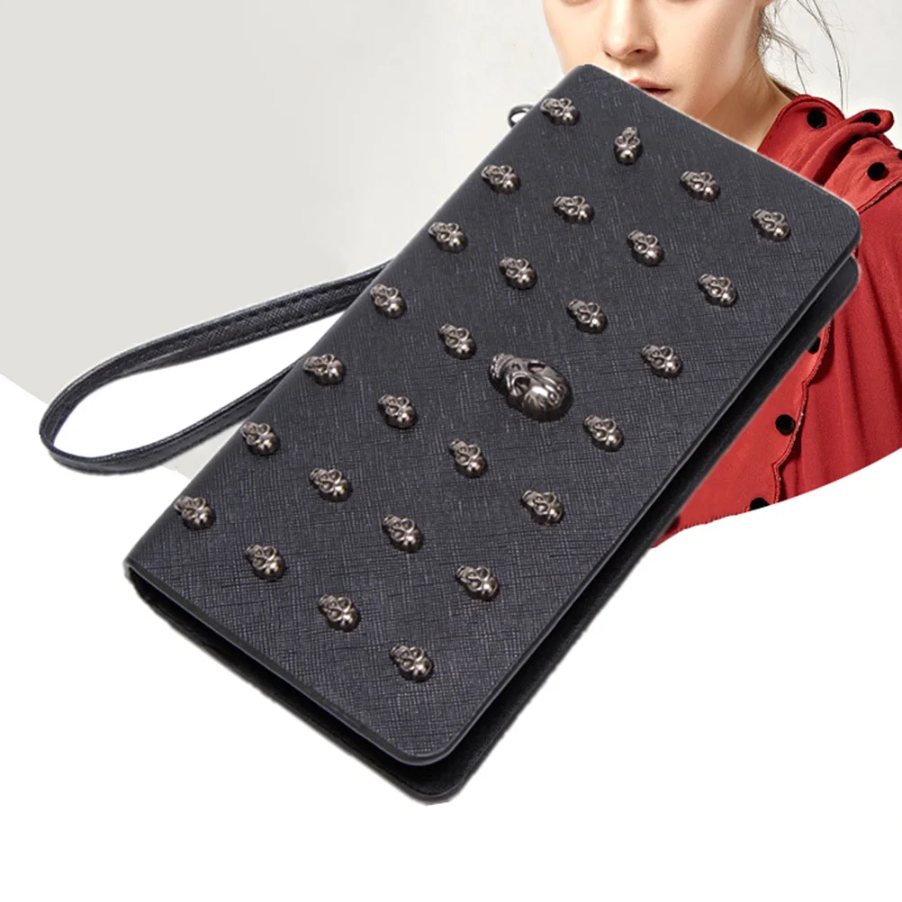 محفظة نسائية طويلة بسحاب، سعة كبيرة، حامل عملات معدنية للبطاقات النقدية، حقيبة يد متعددة البطاقات، سوداء أنيقة