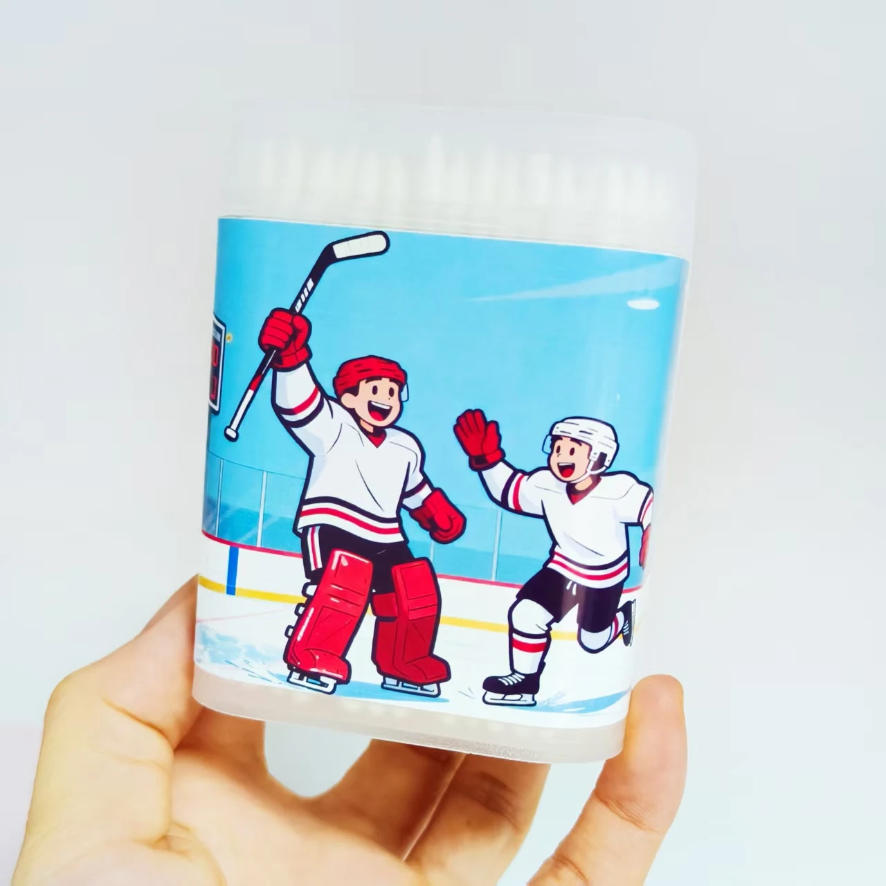 200 قطعة/600 قطعة هوكي الجليد موضوع نمط رقيقة رمح أعواد قطنية صندوق بلوري أبيض أعواد قطنية برأسين #4