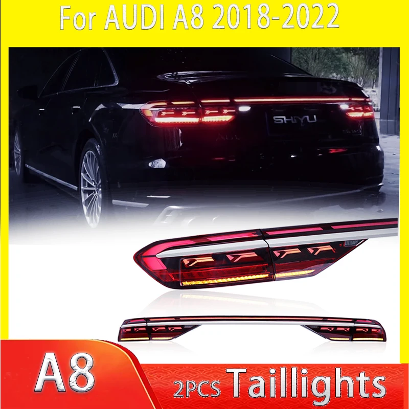 

Автомобильные светодиодные задние фонари для Audi A8 2018-2022, светодиодные задние фонари с задними фонарями, средняя полоса света, задний указатель поворота в сборе