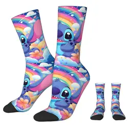 Cute Stitch Rainbow autunno inverno Casual donna calzini da uomo calzini da calcio assorbenti dal sudore del fumetto