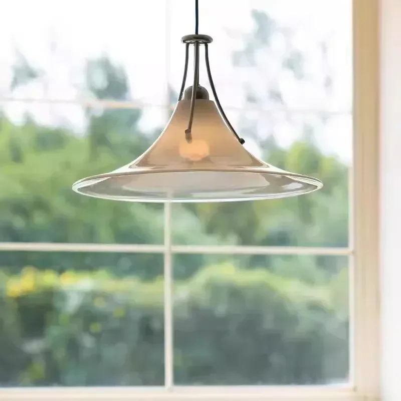 

2026 Nordic Horn Lampshade Glass LED Pendant Lamp for Living Dining Table Room Entrance Balcony Home Hanging Light Fixture