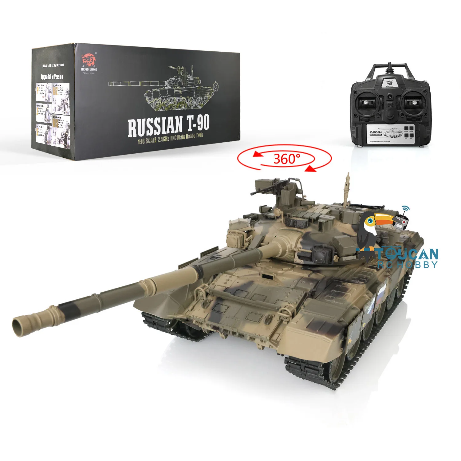 HENG LONG 1/16 7.0 Plastic RC Tank RTR 2.4Ghz Russia T90 3938 W/ 360° Turret Speaker Light BB Shooting Smoke Unit Toy TH17843