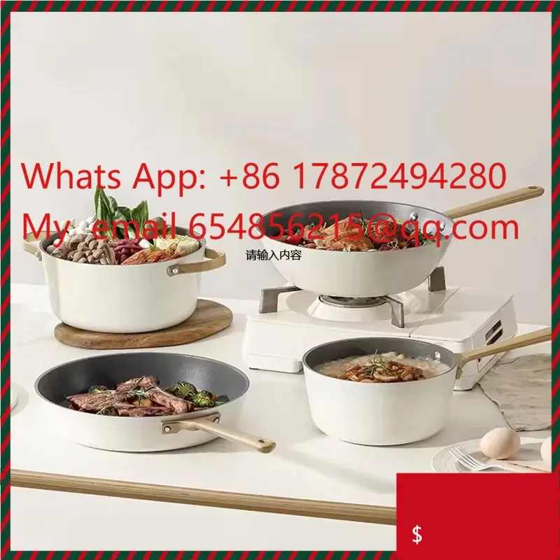 New Non-stick White Aluminium Camping Cookware Set Casserole Sauce Pan Fry