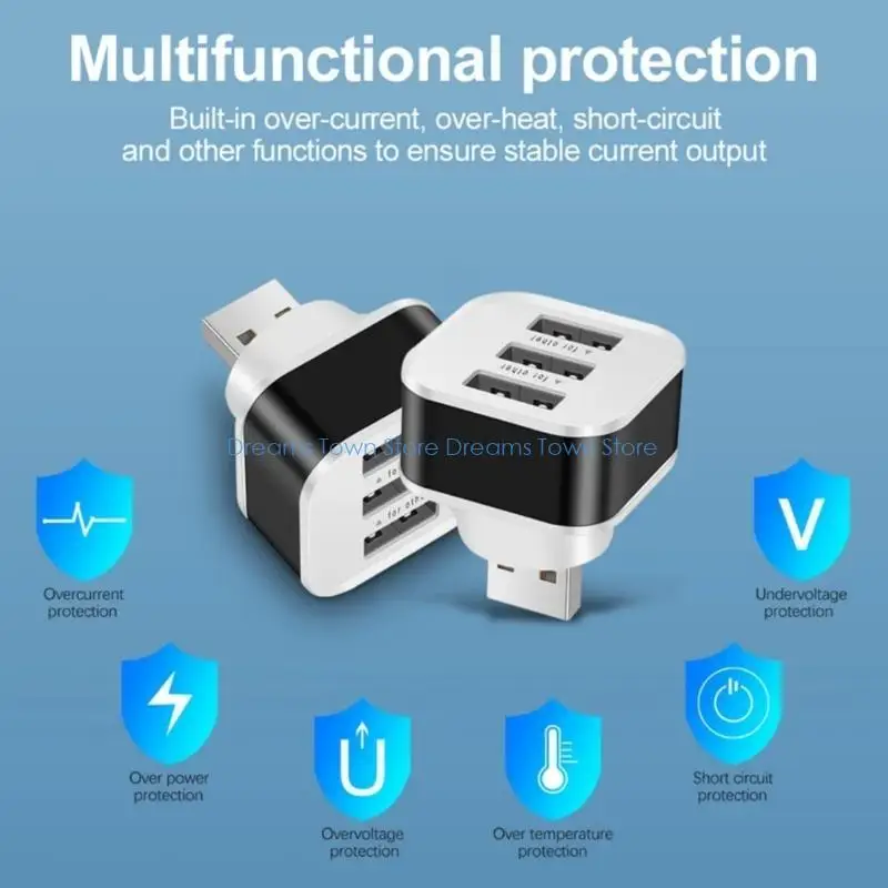 HX6A Car USB2.0 Charging Extender 3 Port Extended USB Splitter Extender Accessories