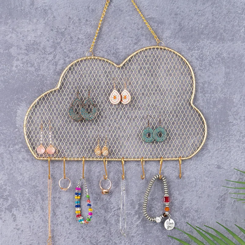 

Creative cloud shape wall hanging jewelry rack home earrings earrings storage grid rack necklace hair hoop jewelry storage hook