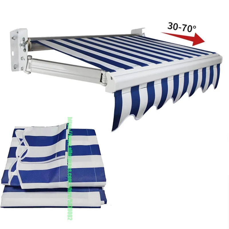 Balcony Outdoor Folding Retractable Waterproof Awnings Blue White Stripe 450D Oxford Cloth Carport Store Windows Sunshade Sails