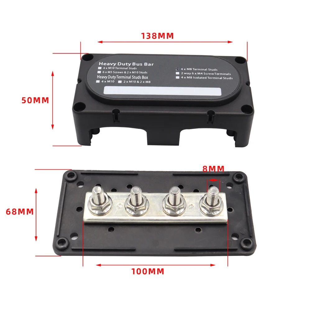 M8 Bus Bar Box Board 48V 300A 4 Way High Current Busbar Cable Organizer Box Boat Auto Max Connection Amplifier Power Case Parts