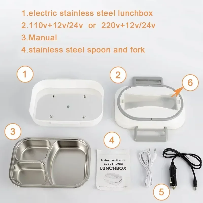 Stainless Steel container Electric Lunch Box with Bag Portable Multi Function Home/car  2 in 1 with 3 compartments