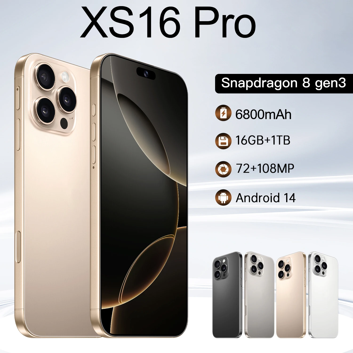 

XS16 Pro 2026 New HOT 6.8inch HD Global Edition Original Smart Dual Card 6800mAh Battery Facial Recognition Function