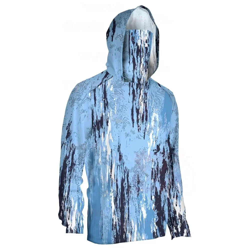 Men 3D Printed Fishing Hoodie Long Sleeve UPF Sun Protection Quick Dry Lightweight Breathable Gaiter Mask Camo Outdoor Tops