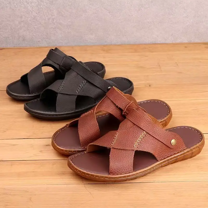 Careaymade-Summer Men\'s Sandals Full Leather Cowskin Original Literature Art handmade soft sole soft leather Male Wind Slippers