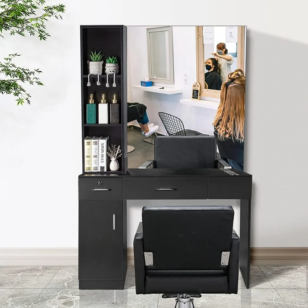 

Wall Mount Salon Cabinet Barber Stations with Mirror Barber Beauty Spa Equipment