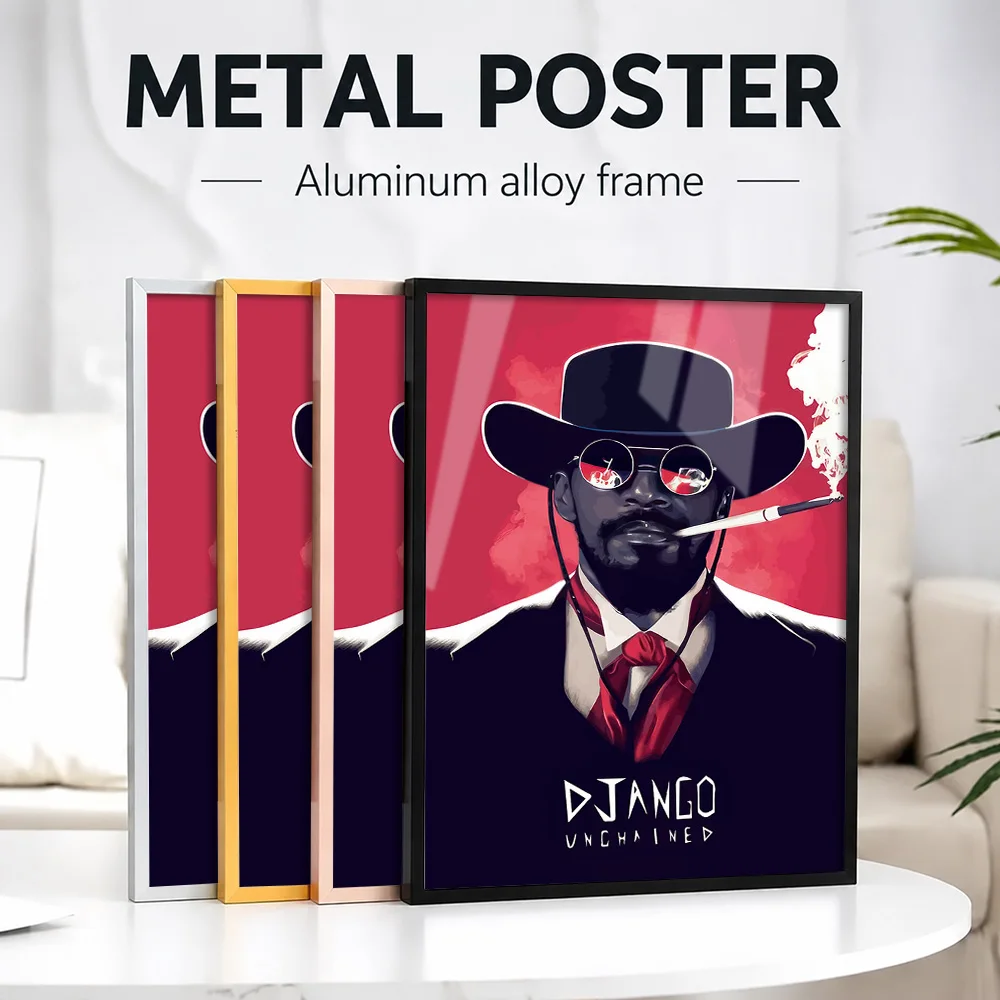 Django Unchained Framed Metal Poster Personalized Photo Dramatic Vintage Screen Graphic Style Wall Art For Media Room Fan Gift