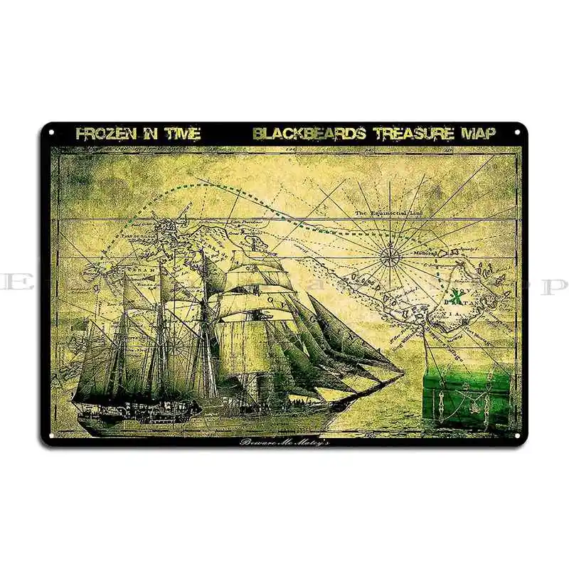 Blackbeards Treasure Map Vintage Frozen In Time Print Metal Plaque Club Bar Kitchen Create Design Cinema Tin Sign Poster