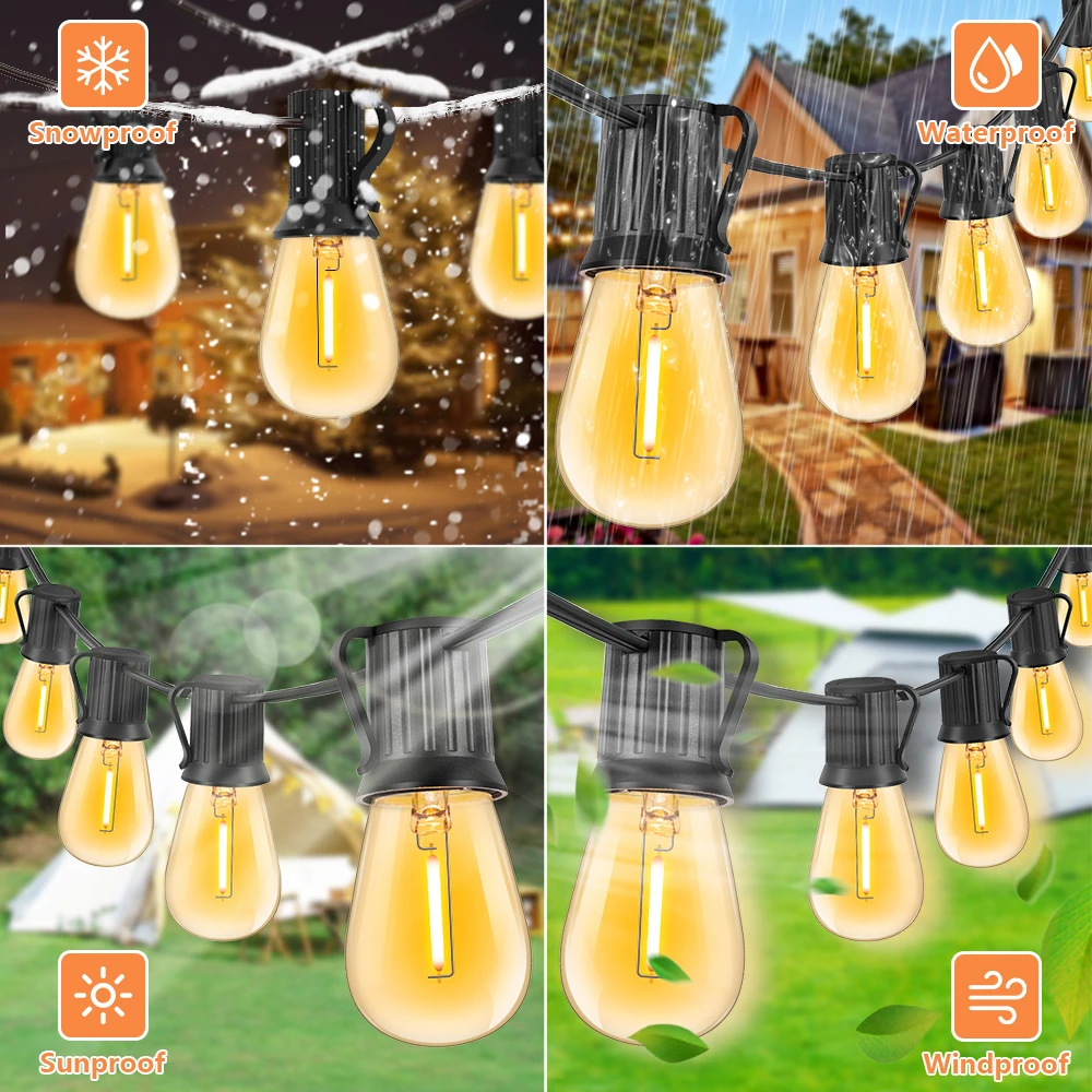 S14 Plastic Light String EU Plug Outdoor E26 220V Shatterproof LED Lights Garland 1W 2W Vintage Amber Bulb Easter Chain Lamps