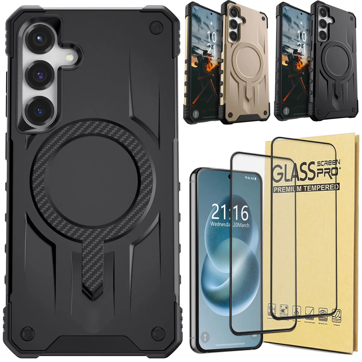 

Для Samsung Galaxy S23 FE 5G чехол противоударный чехол и 2 шт. полное покрытие закаленное стекло защитные пленки для экрана чехол дружелюбный прозрачный