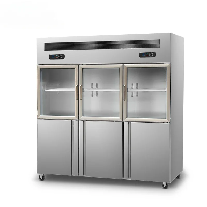 UF1810 Industrial Upright Deep Stainless Steel Chiller/ Dual-zone 1300L 6 Doors Hotel Kitchen Freezer