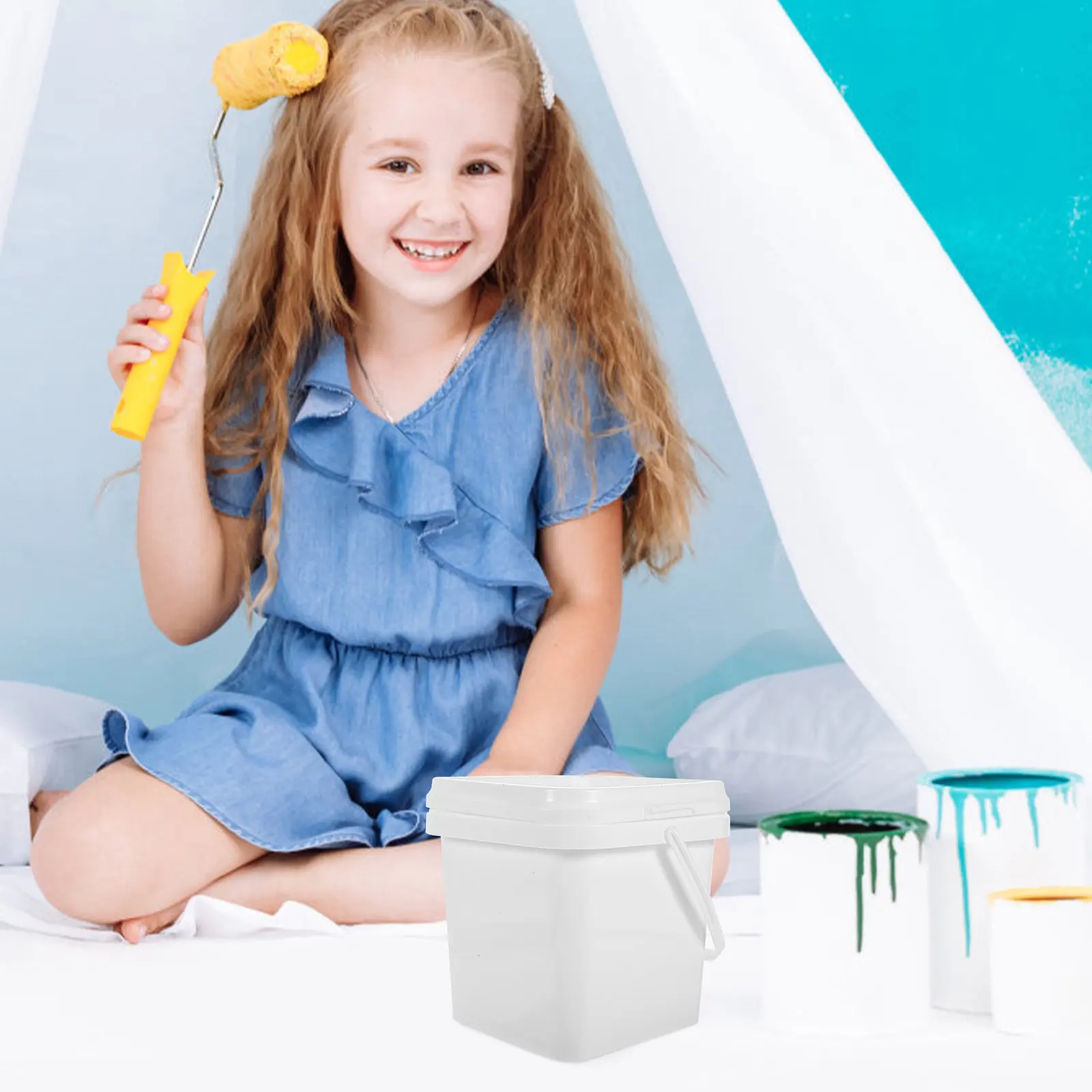 Ergonomic Plastic Paint Bucket Lid and Comfortable Handle for Easy Carrying Painting Storage Outdoor Art Projects