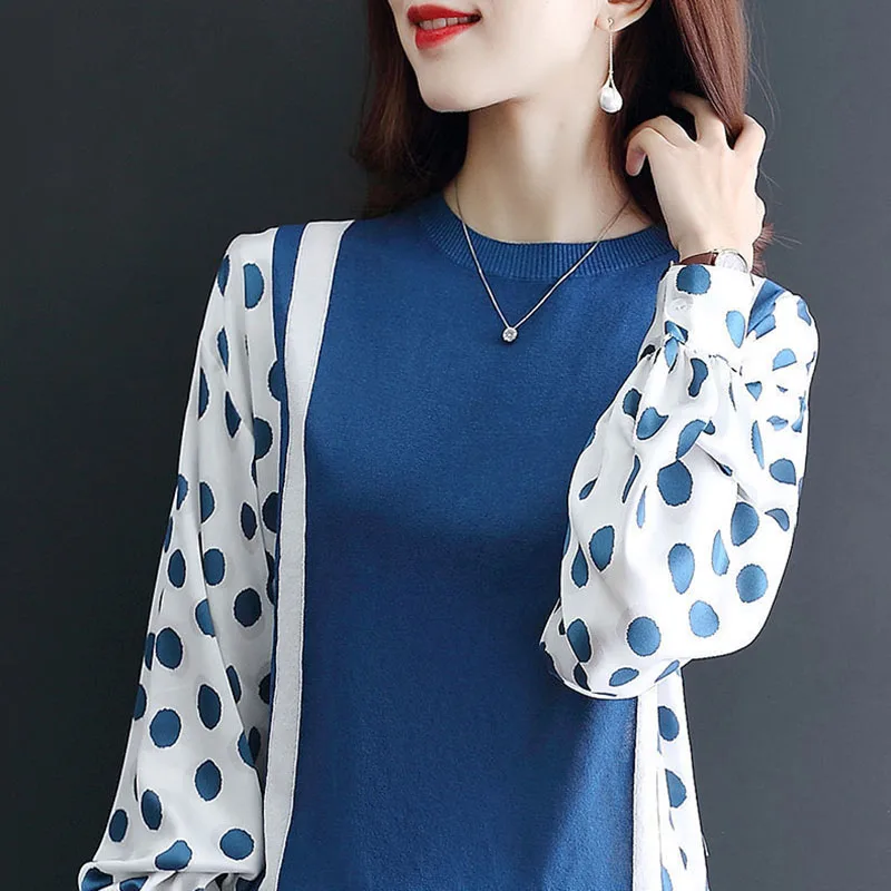 

Fashion Printed Fake Two Pieces Polka Dot Blouse Female Clothing 2023 Spring Autumn New Casual Pullovers Commute Shirt