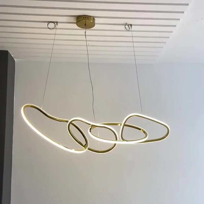 Stainless steel Nordic chandelier,LED adjustable light color,remote control,modern chandelier with customized height and length