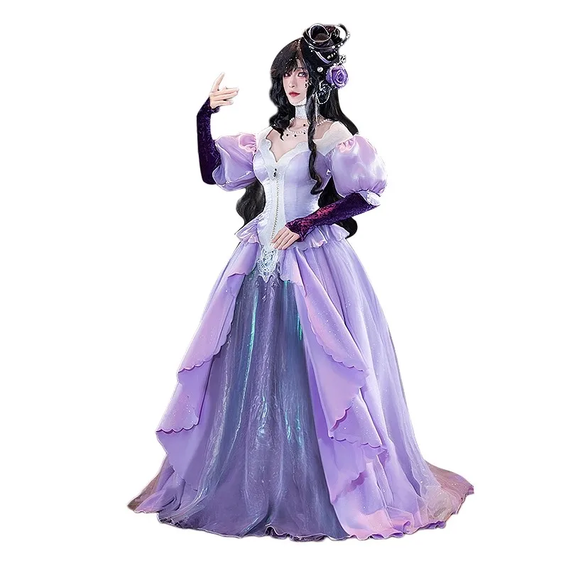 بدلة لعبة Isolde لعام 1999 فستان أرجواني رائع زي تنكري لحفلة الهالوين ملابس لعب الأدوار للسيدات