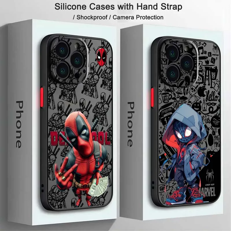 

Spider-Man Deadpool Art Cool For Apple iPhone 16 15 14 13 12 11 XR XS X Pro Max Plus Mini Frosted Translucent Phone Case