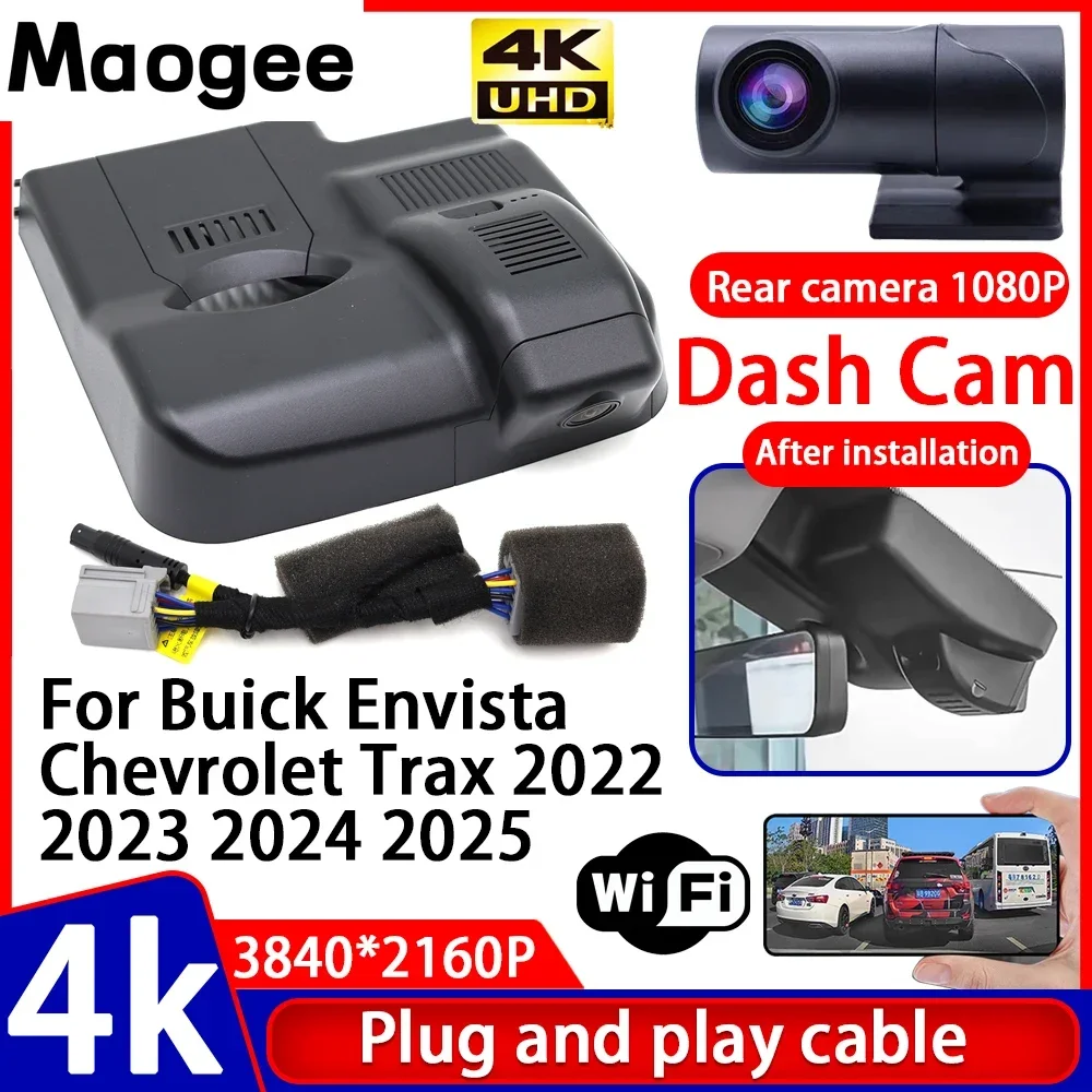 Grabadora de Video con Visión Nocturna 4K UHD, DVR para Auto, Plug and Play, Cámara para Tablero, para Buick Envista, Chevrolet Trax 2022 2023 2024 2025