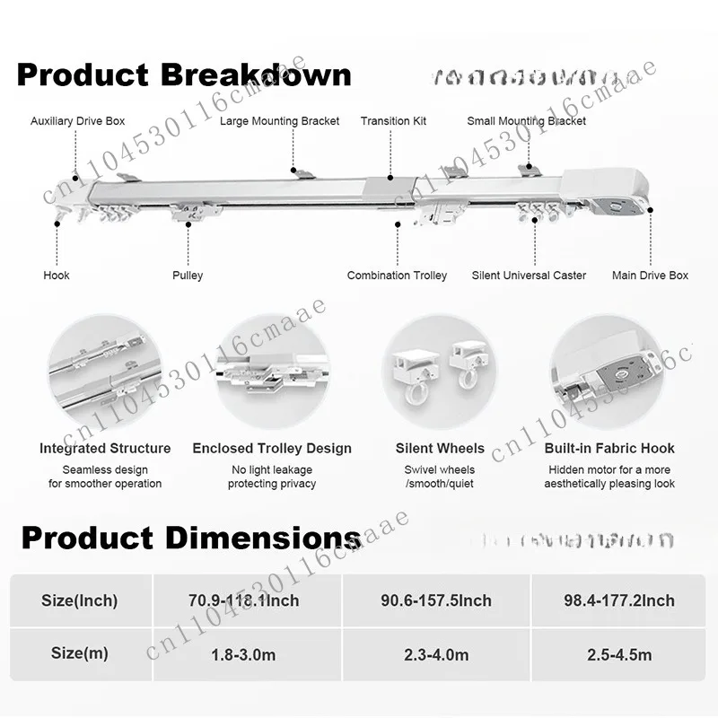 Easy to install electric curtain track, ultra-quiet wireless Zigbee Wifi motor curtain track, suitable for office and home