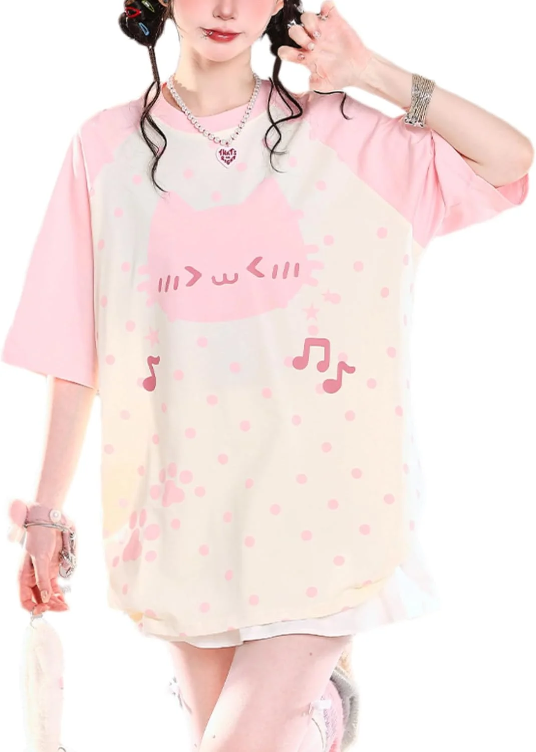 New Adorable Style for Adults and Children! Polka Dot Cat T-shirt with Musical Notes – A Must-have for Sweet and Cool Girls