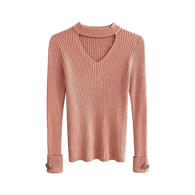 Autumn Winter Hollow All-match Pullovers Tops Long Sleeve Solid Slim Youth Knitting Sweaters Temperament Fashion Women Clothing