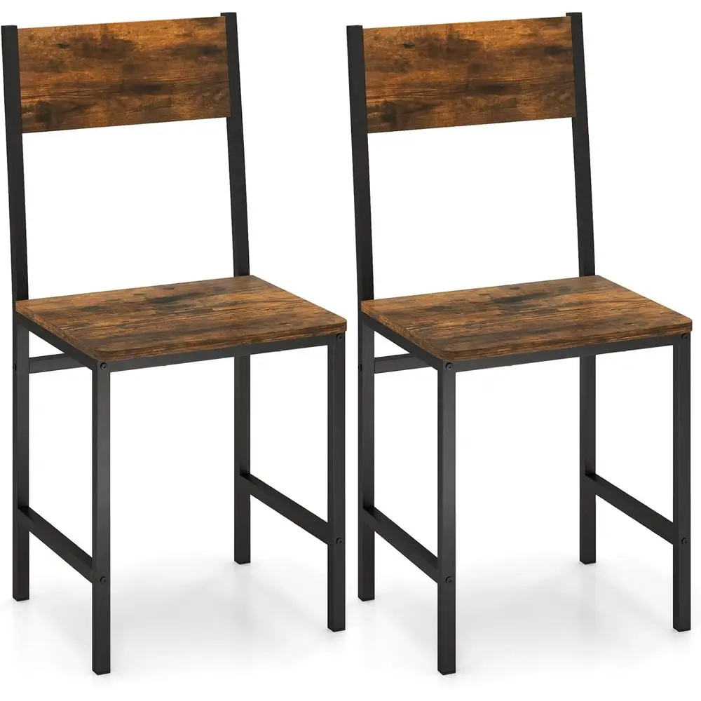 

Set of 2 Industrial-Style Dining Chairs: Metal Legs, Slanted Back, Rustic Wood, Suitable for Kitchen, Dining Room, Living Room