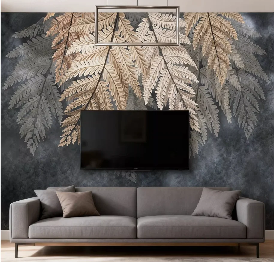

Фотообои на заказ: современный стиль, фон с пальмовыми листьями, серые, для декора дома, гостиной, спальни, 3D-обои