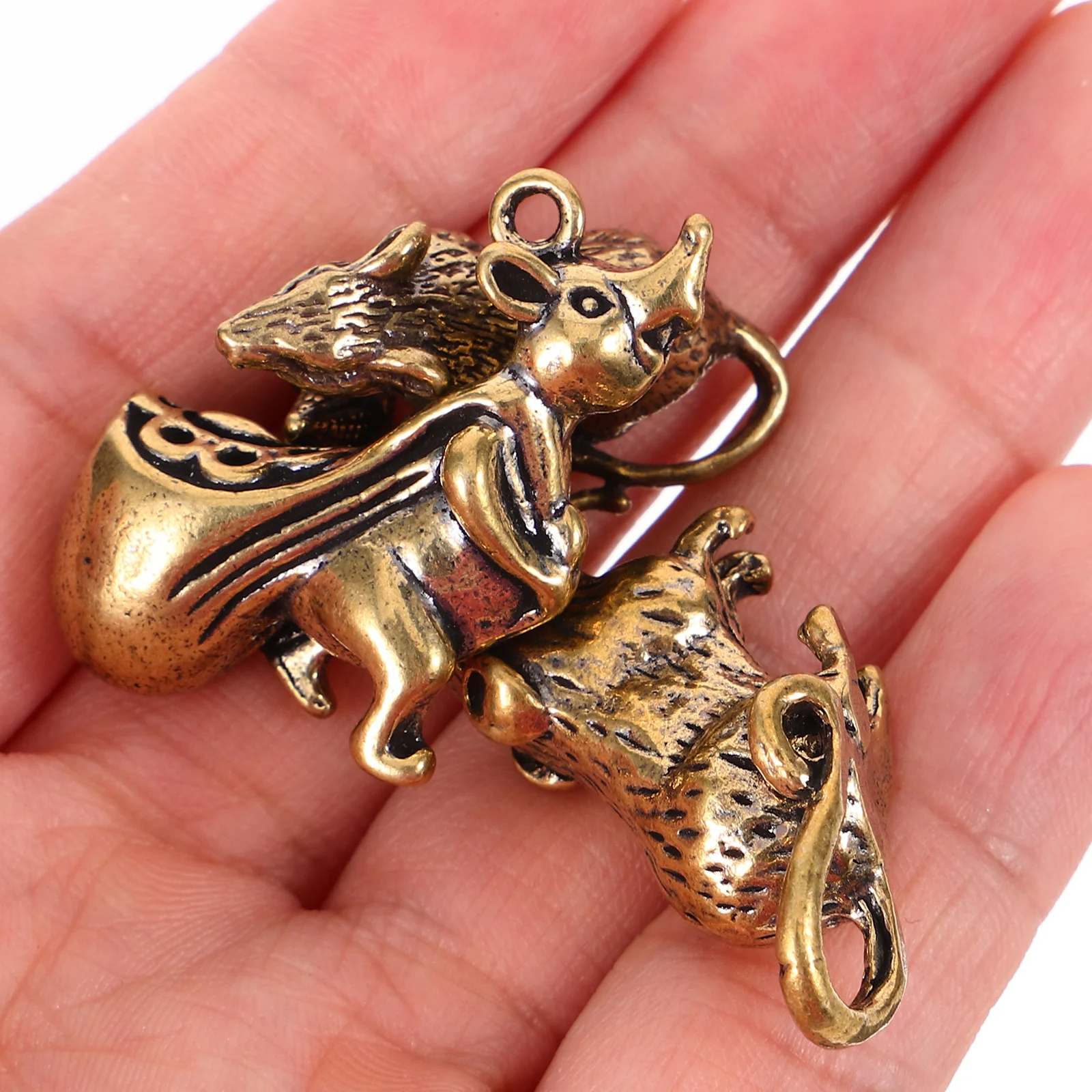 

3 Pcs Copper Rat Pendant Vintage Decor Zodiac Mouse Charm Money Bag Adornment Jewelry Making DIY Keychain Necklace