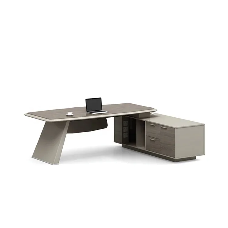 modern MDF CEO manager computer office table Foshan latest L shape executive office desk with Storage Shelves