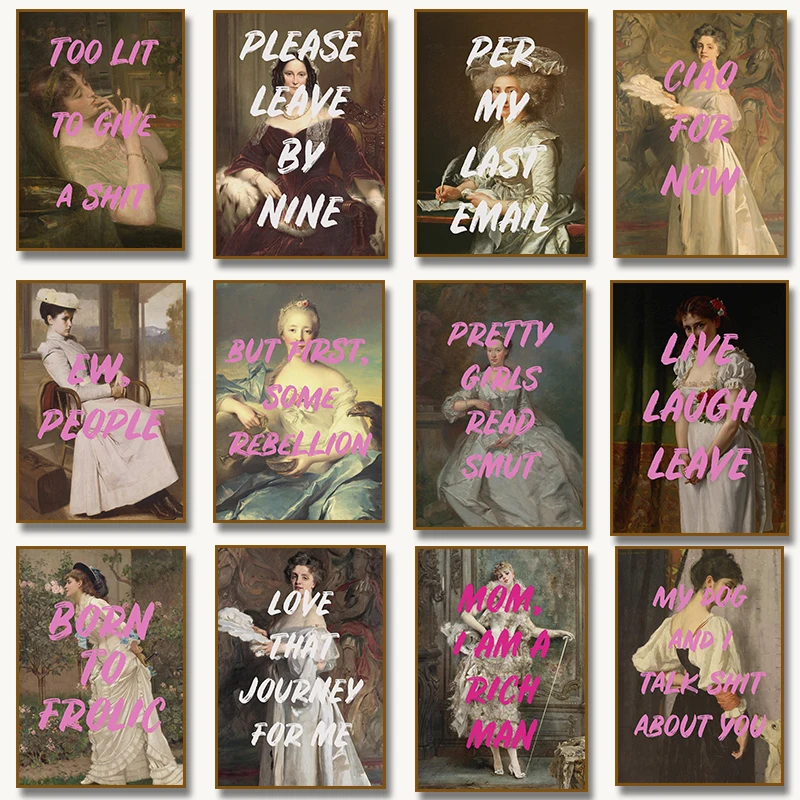Feminist Poster, Renaissance Portrait Canvas Painting Pink Quote Classical Inspirational Art Prints for Living Room Home Decor